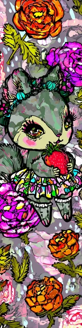 Free kawaii bookmark featuring a squirrel with a strawberry and a skirt